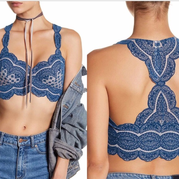 Free People Other - NWT Free People Magic Flocked Bra In Blue Combo
